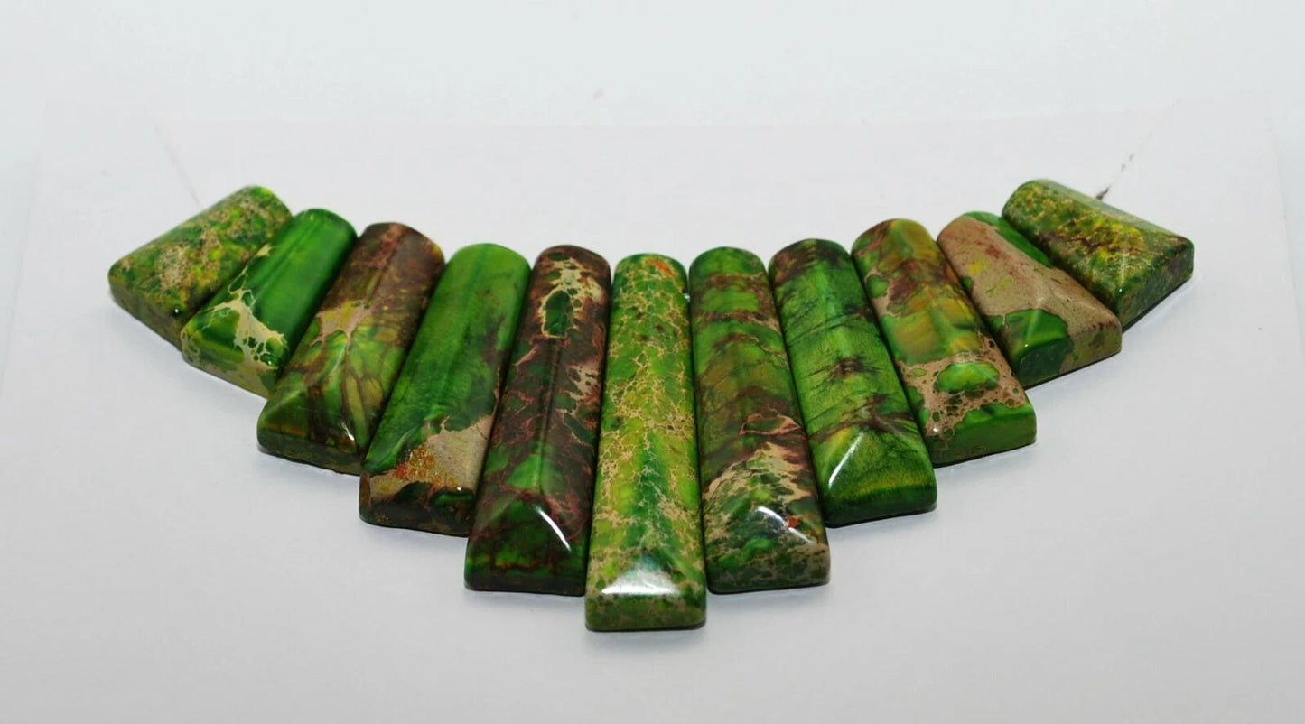 Green Sea Sediment Imperial Jasper Turquoise Cabochon Beads Set 11 PCS Necklace A450