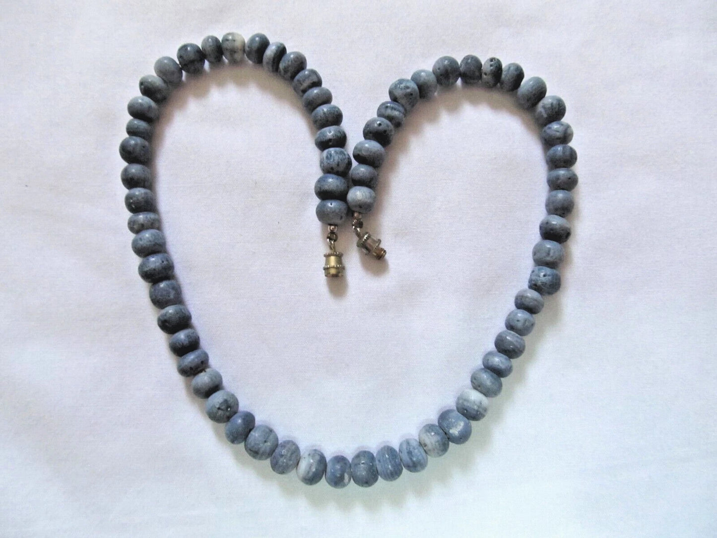 Blue Sponge Coral Round Bead Handmade Necklace 16.5 Inch 65 Beads 5mm
