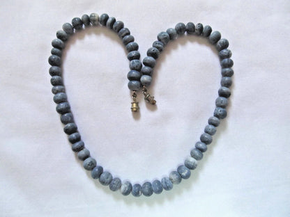 Blue Sponge Coral Round Bead Handmade Necklace 16.5 Inch 65 Beads 5mm