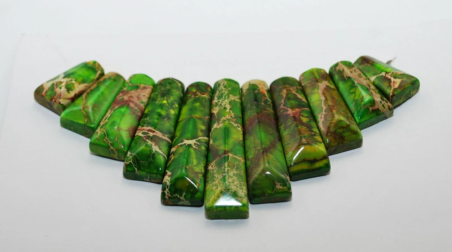 Green Sea Sediment Imperial Jasper Turquoise Cabochon Beads Set 11 PCS Necklace A450