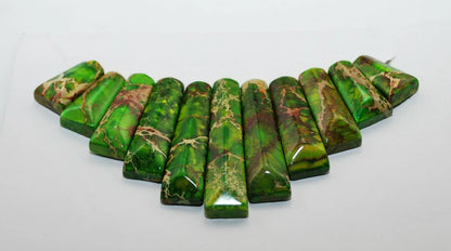 Green Sea Sediment Imperial Jasper Turquoise Cabochon Beads Set 11 PCS Necklace A450