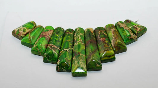 Green Sea Sediment Imperial Jasper Turquoise Cabochon Beads Set 11 PCS Necklace A450
