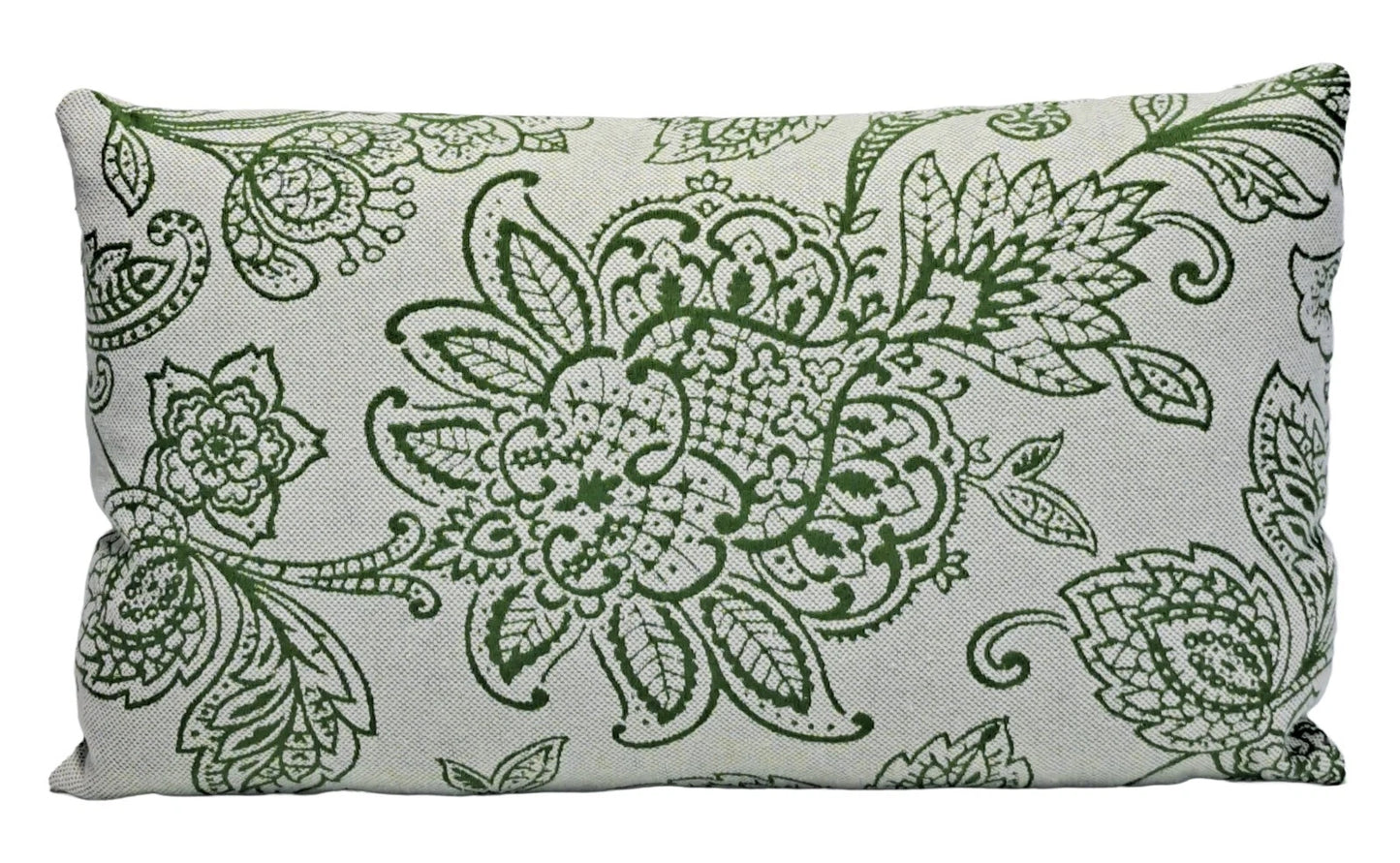 Damask Green Embroidered Botanical 12x20 Throw Pillow Cover Handmade