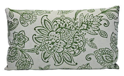 Damask Green Embroidered Botanical 12x20 Throw Pillow Cover Handmade