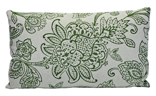 Damask Green Embroidered Botanical 12x20 Throw Pillow Cover Handmade
