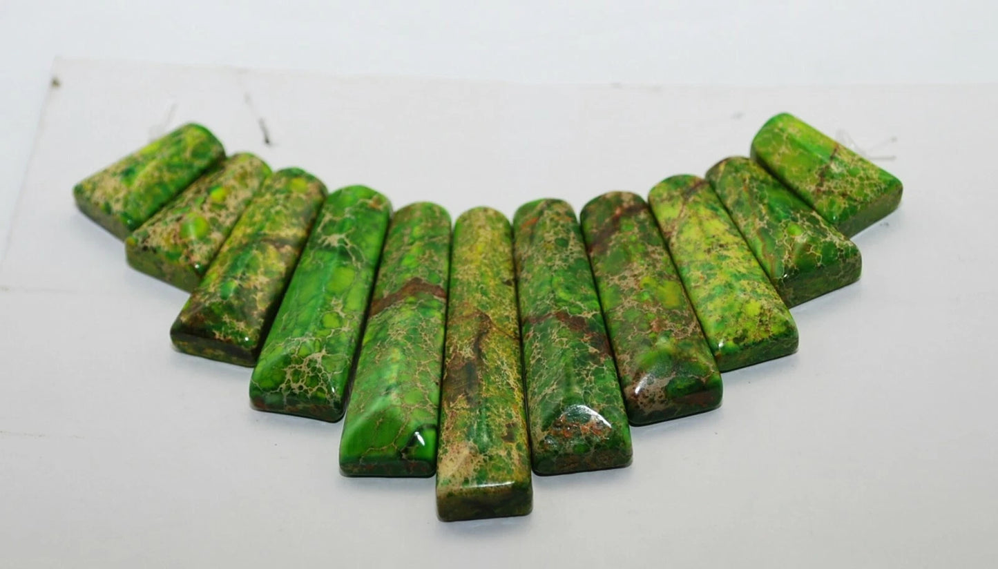 Green Sea Sediment Imperial Jasper Turquoise Cabochon Beads Set 11 PCS Necklace A450