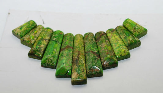 Green Sea Sediment Imperial Jasper Turquoise Cabochon Beads Set 11 PCS Necklace A450