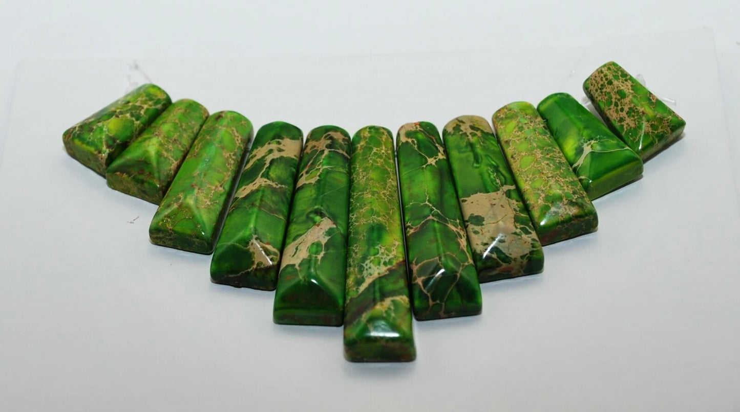 Green Sea Sediment Imperial Jasper Turquoise Cabochon Beads Set 11 PCS Necklace A450