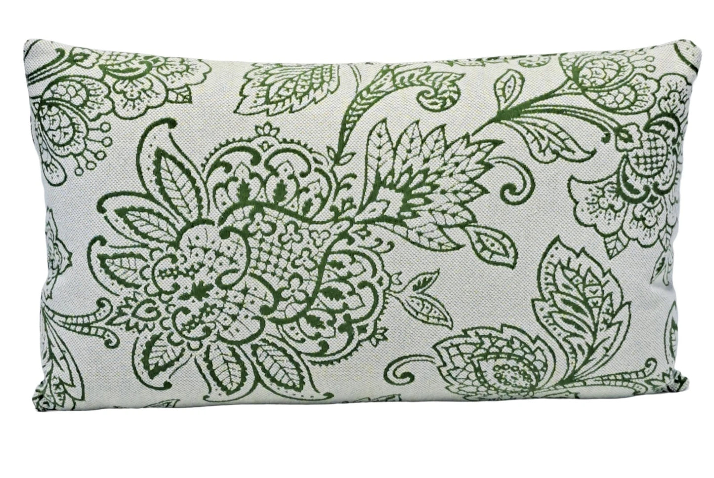 Damask Green Embroidered Botanical 12x20 Throw Pillow Cover Handmade