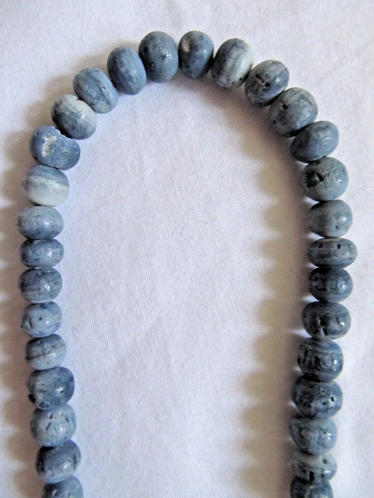 Blue Sponge Coral Round Bead Handmade Necklace 16.5 Inch 65 Beads 5mm