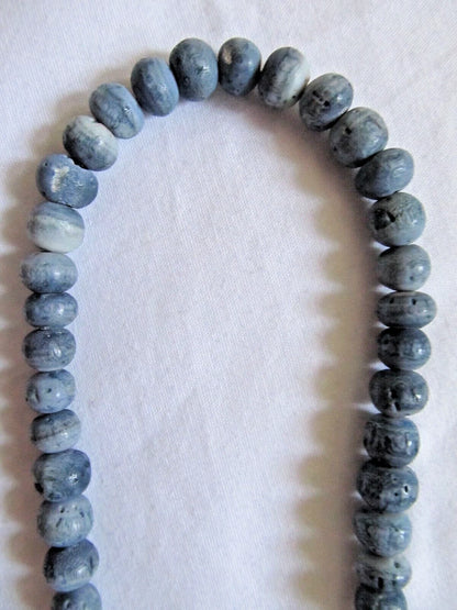 Blue Sponge Coral Round Bead Handmade Necklace 16.5 Inch 65 Beads 5mm