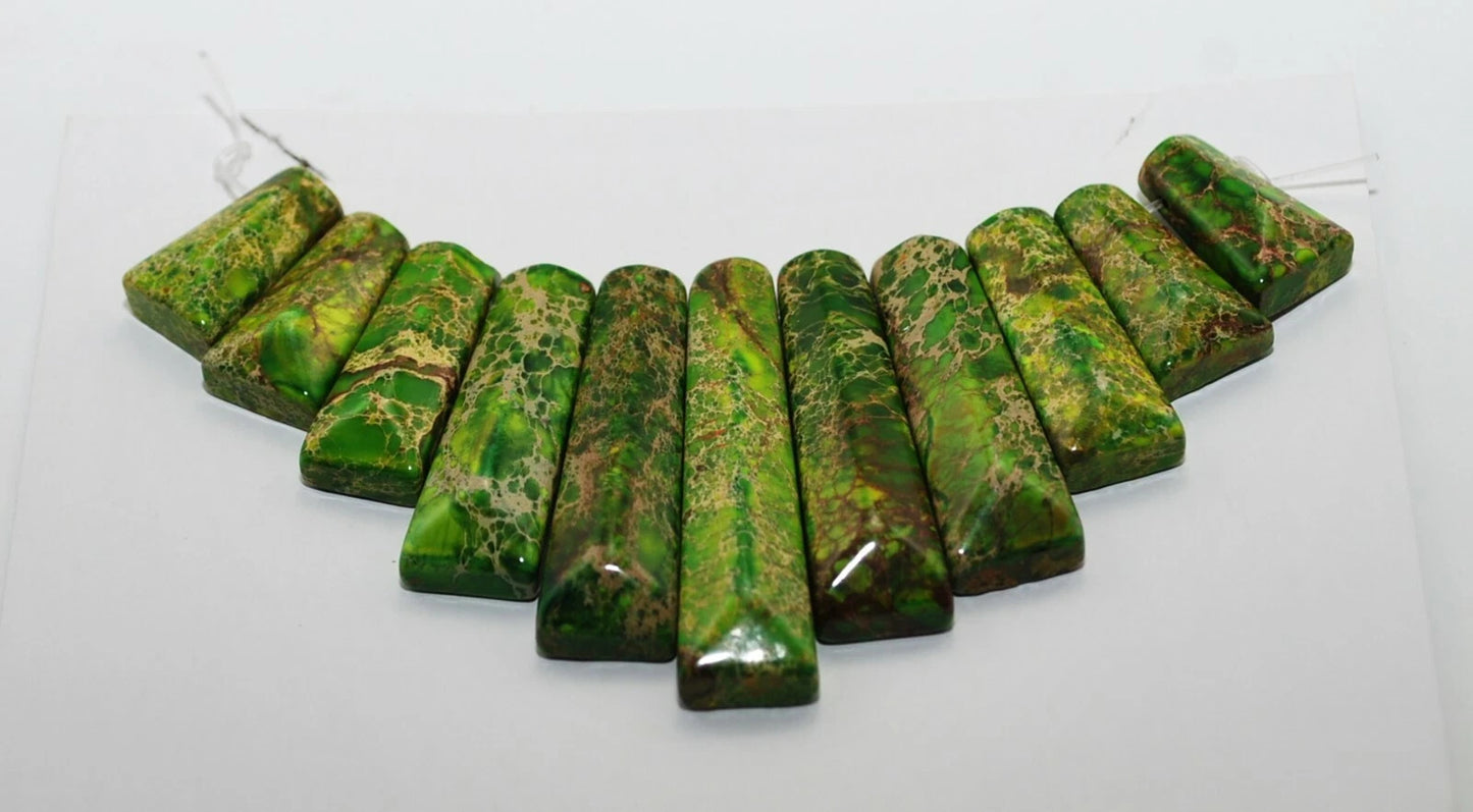 Green Sea Sediment Imperial Jasper Turquoise Cabochon Beads Set 11 PCS Necklace A450