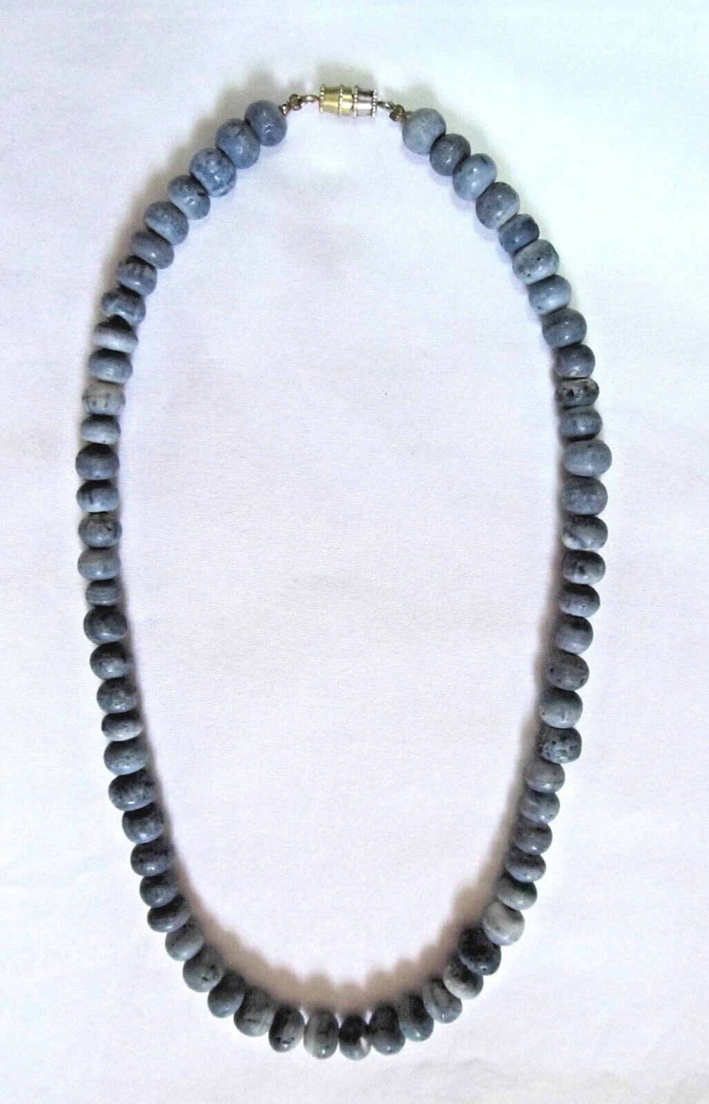 Blue Sponge Coral Round Bead Handmade Necklace 16.5 Inch 65 Beads 5mm