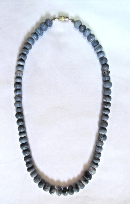 Blue Sponge Coral Round Bead Handmade Necklace 16.5 Inch 65 Beads 5mm
