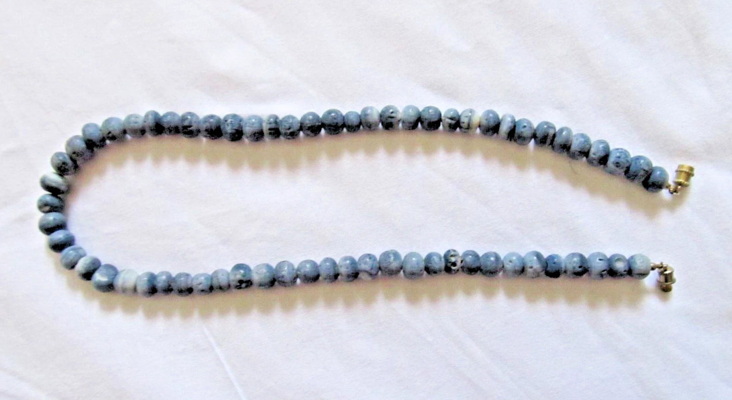 Blue Sponge Coral Round Bead Handmade Necklace 16.5 Inch 65 Beads 5mm