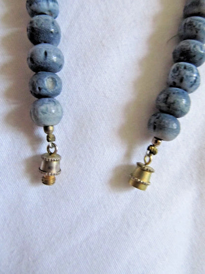 Blue Sponge Coral Round Bead Handmade Necklace 16.5 Inch 65 Beads 5mm